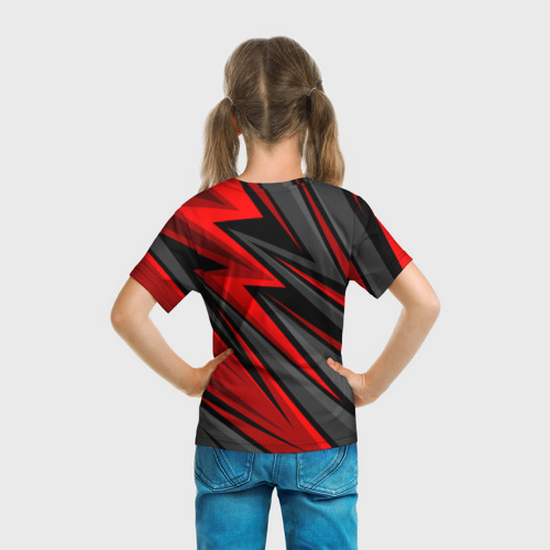 Детская футболка 3D с принтом Counter Strike 2 - красный спортивный, вид сзади #2