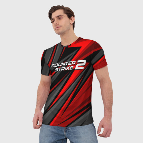 Мужская футболка 3D с принтом Counter Strike 2 - красный спортивный, фото на моделе #1