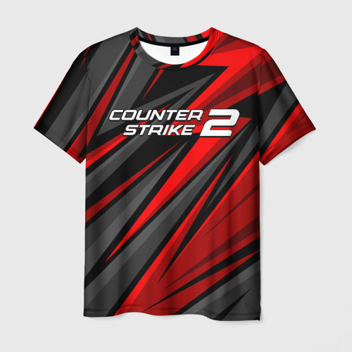 Мужская футболка 3D с принтом Counter Strike 2 - красный спортивный, вид спереди #2