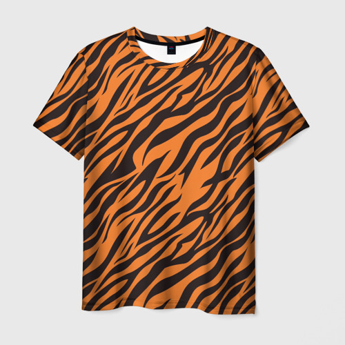 Мужская футболка с принтом Полоски тигра - tiger, вид спереди №1