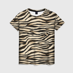 Женская футболка 3D Шкура зебры и белого тигра