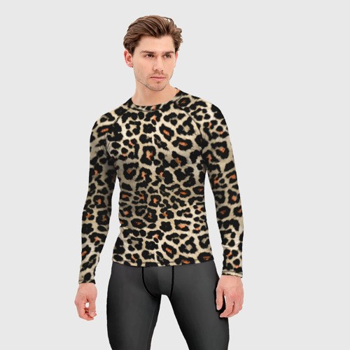 Мужской рашгард 3D с принтом Шкура ягуара, гепарда, леопарда, фото на моделе #1