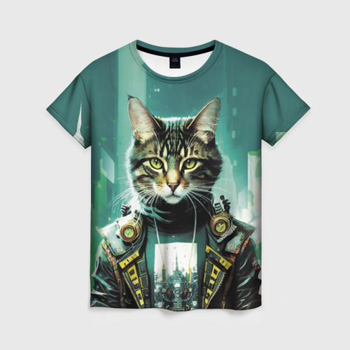 Женская футболка 3D Funny cat on the background of skyscrapers, цвет 3D печать