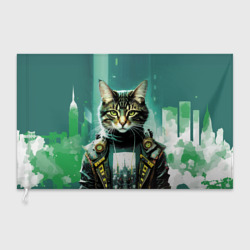 Флаг 3D Funny cat on the background of skyscrapers