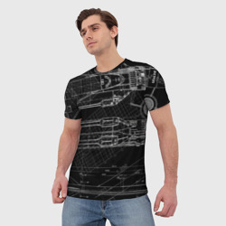 Мужская футболка 3D Чертеж ракеты на чёрном фоне - фото 2