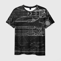 Мужская футболка 3D Чертеж ракеты на чёрном фоне