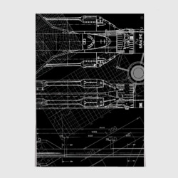 Постер Чертеж ракеты на чёрном фоне