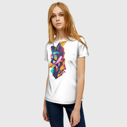Женская футболка 3D с принтом CyberWolf, фото на моделе #1
