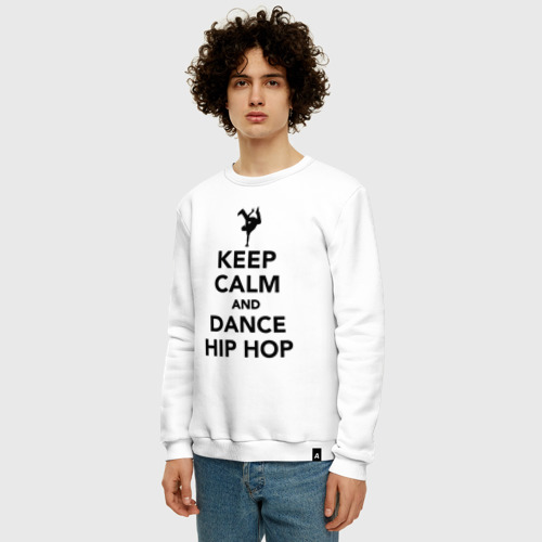 Мужской свитшот хлопок Keep calm and dance hip hop, цвет белый - фото 3