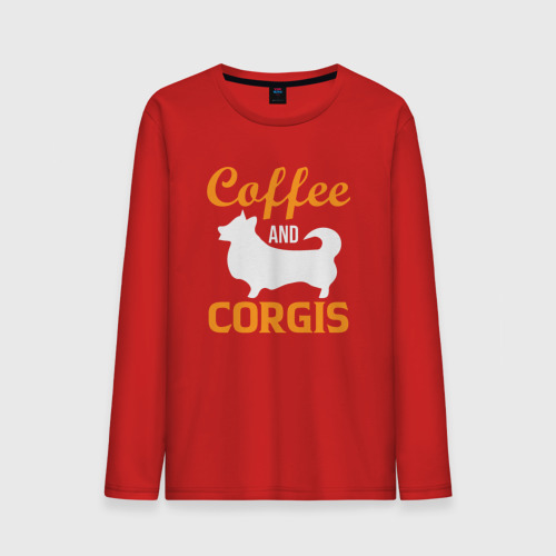 Мужской лонгслив хлопок Корги и кофе: corgis and coffee, цвет красный