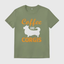 Мужская футболка хлопок Корги и кофе: corgis and coffee