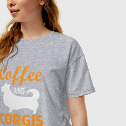 Женская футболка хлопок Oversize Корги и кофе: corgis and coffee - фото 2