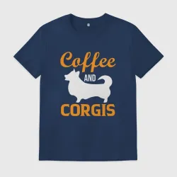 Мужская футболка хлопок Корги и кофе: corgis and coffee