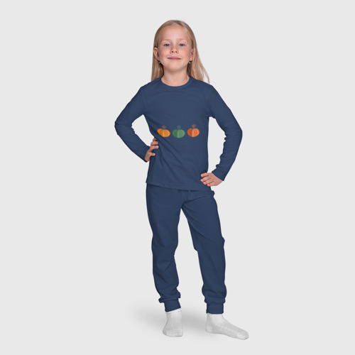 Детская пижама с лонгсливом хлопок Стилизованные тыквы, цвет темно-синий - фото 7