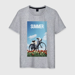 Мужская футболка хлопок Корова на велосипеде