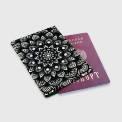 Обложка для паспорта матовая кожа Мандала чёрно-белая - фото 2