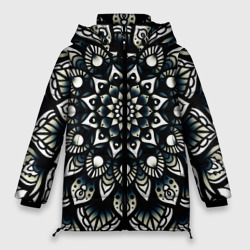 Женская зимняя куртка Oversize Мандала чёрно-белая