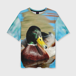 Женская футболка oversize 3D Утка Кряква - селезень