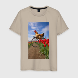Петух на велосипеде – Мужская футболка хлопок с принтом купить со скидкой в -20%