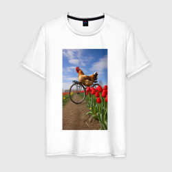 Мужская футболка хлопок Петух на велосипеде