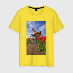 Мужская футболка хлопок Петух на велосипеде