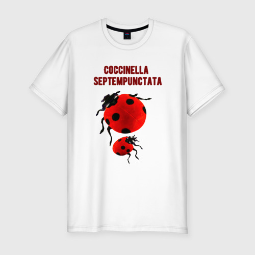 Мужская футболка хлопок Slim с принтом Coccinella septempunctata  Божья коровка, вид спереди #2