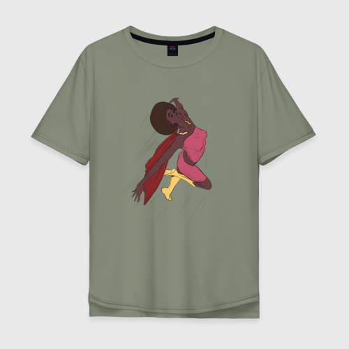 Мужская футболка хлопок Oversize с принтом Супергероиня в полёте стиль комиксов, вид спереди #2