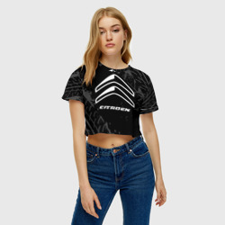 Женская футболка Crop-top 3D Citroen Speed на темном фоне со следами шин - фото 2