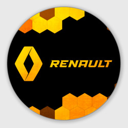 Круглый коврик для мышки Renault - gold gradient: надпись и символ