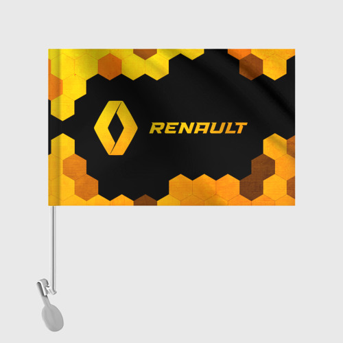 Флаг для автомобиля Renault - gold gradient: надпись и символ - фото 2
