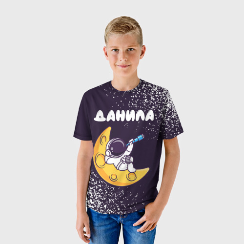 Детская футболка 3D Данила космонавт отдыхает на Луне, цвет 3D печать - фото 3
