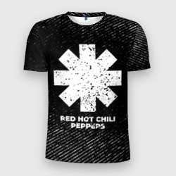 Мужская футболка 3D Slim Red Hot Chili Peppers с потертостями на темном фоне