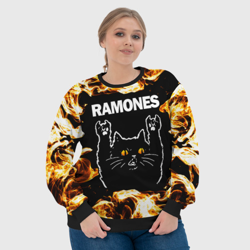 Женский свитшот 3D Ramones рок кот и огонь, цвет 3D печать - фото 6