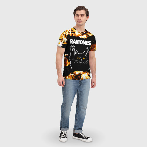 Мужская футболка 3D Ramones рок кот и огонь, цвет 3D печать - фото 5