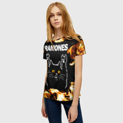 Женская футболка 3D Ramones рок кот и огонь - фото 2