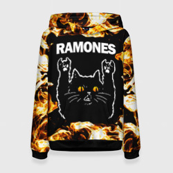 Женская толстовка 3D Ramones рок кот и огонь