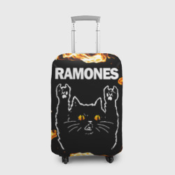 Чехол для чемодана 3D Ramones рок кот и огонь