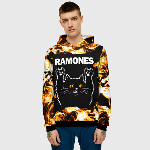 Мужская толстовка 3D с принтом Ramones рок кот и огонь, фото на моделе #1