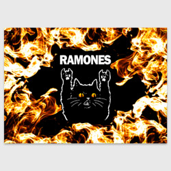 Поздравительная открытка Ramones рок кот и огонь