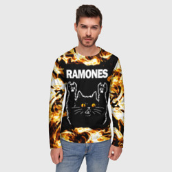 Мужской лонгслив 3D Ramones рок кот и огонь - фото 2