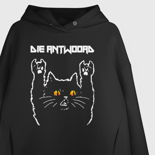 Женское худи Oversize хлопок Die Antwoord rock cat, цвет черный - фото 3