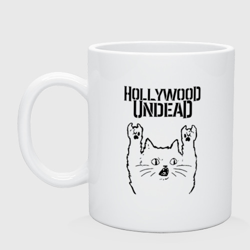 Кружка керамическая с принтом Hollywood Undead - rock cat, вид спереди #2