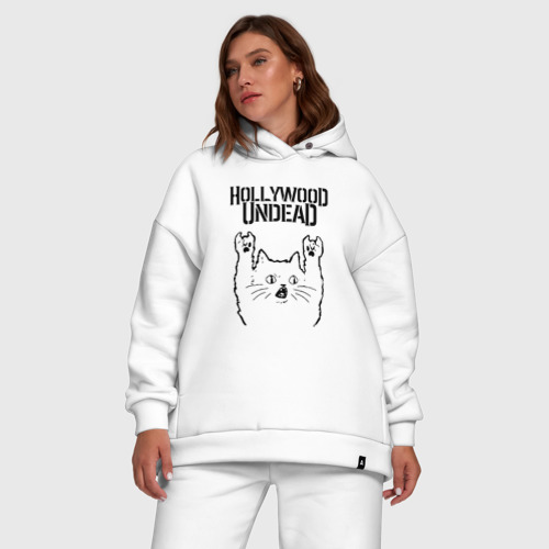 Женский костюм хлопок Oversize с принтом Hollywood Undead - rock cat, фото #5