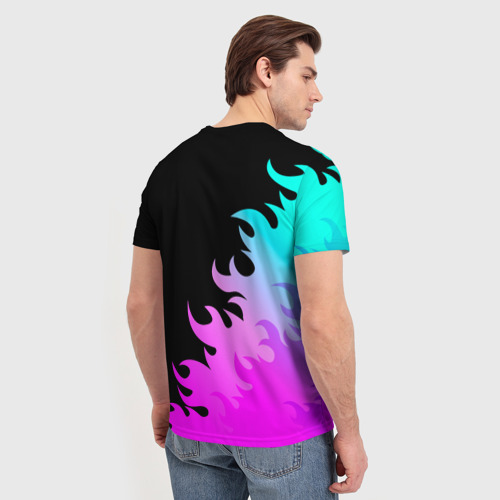 Мужская футболка 3D с принтом Rolling Stones неоновый огонь, вид сзади #2