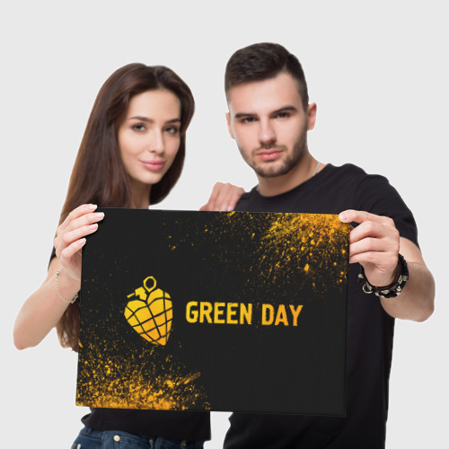 Холст прямоугольный Green Day - gold gradient: надпись и символ, цвет 3D печать - фото 5