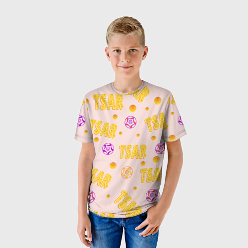 Детская футболка 3D с принтом Царь - надпись и круги, фото на моделе #1