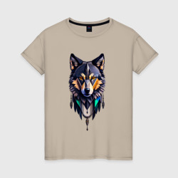 Женская футболка хлопок Волк в геометрии