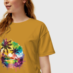 Женская футболка хлопок Oversize Пляж - фото 2