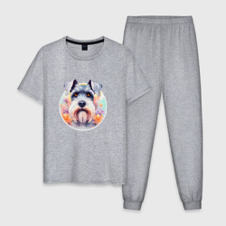 Мужская пижама хлопок Собака в цветах