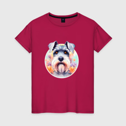 Собака в цветах – Женская футболка хлопок с принтом купить